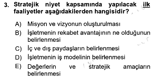 Stratejik Yönetim 2025-2026 Yaz Okulu Sınavı - 3. soru