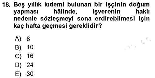 Bireysel İş Hukuku 2024-2025 Dönem Sonu Sınavı - 18. soru