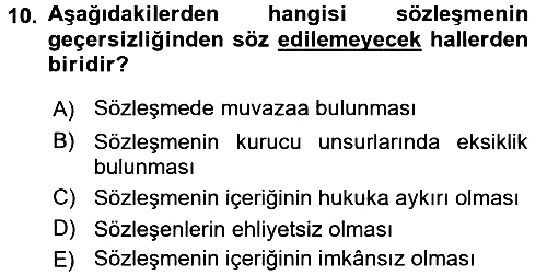 Borçlar Hukuku 2017-2018 Ara Sınav - 10. soru