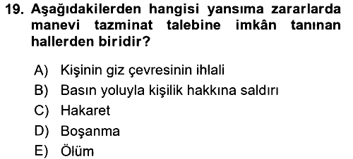 Borçlar Hukuku 2017-2018 Ara Sınav - 19. soru