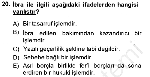 Borçlar Hukuku 2014-2015 Dönem Sonu Sınavı - 20. soru