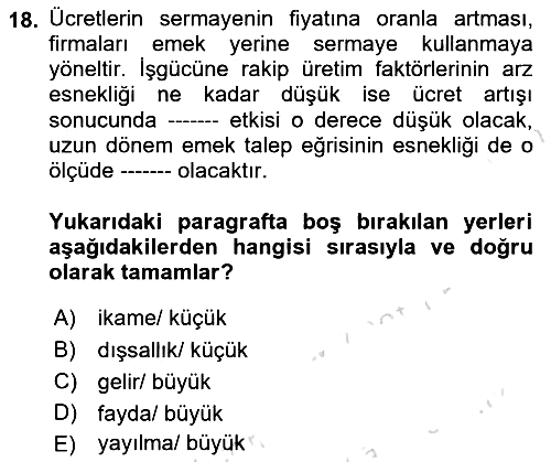 Çalışma Ekonomisi 1 2022-2023 Ara Sınav - 18. soru