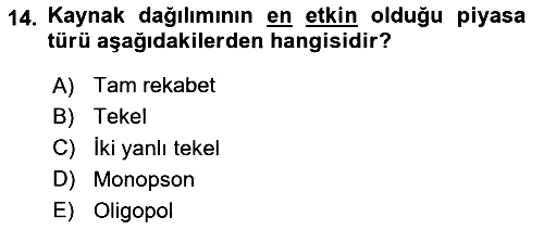 Çalışma Ekonomisi 1 2024-2025 Yaz Okulu Sınavı - 14. soru