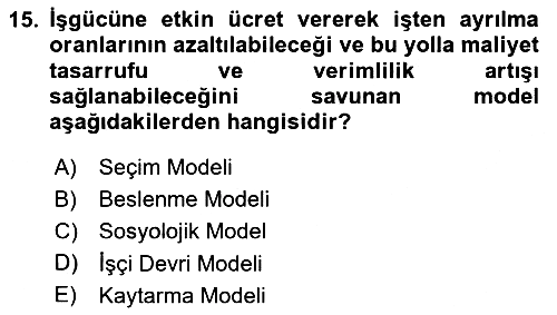 Çalışma Ekonomisi 1 2024-2025 Yaz Okulu Sınavı - 15. soru