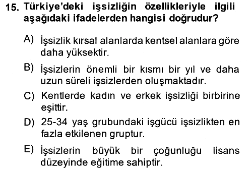 Çalışma Ekonomisi 2 2014-2015 Dönem Sonu Sınavı - 15. soru