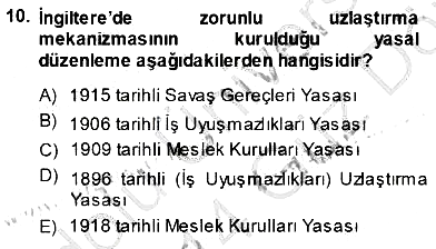 Çalışma İlişkileri Tarihi 2013-2014 Ara Sınav - 10. soru