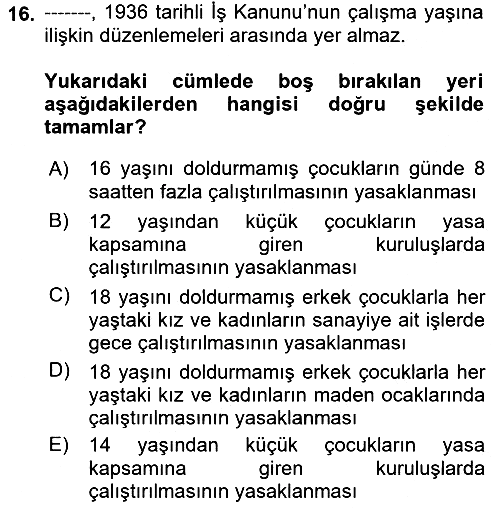 Çalışma İlişkileri Tarihi 2019-2020 Ara Sınav - 16. soru
