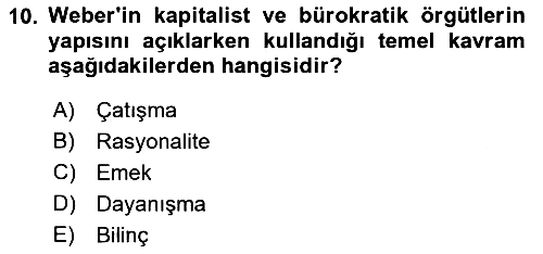 Çalışma Sosyolojisi 2022-2023 Ara Sınav - 10. soru