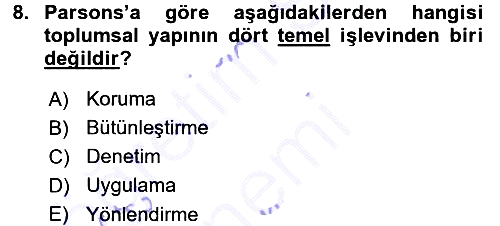Davranış Bilimleri 1 2015-2016 Dönem Sonu Sınavı - 8. soru