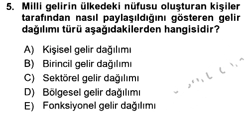 Gelir Dağılımı ve Yoksulluk 2016-2017 3 Ders Sınavı - 5. soru