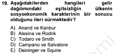 Gelir Dağılımı ve Yoksulluk 2012-2013 Ara Sınav - 19. soru