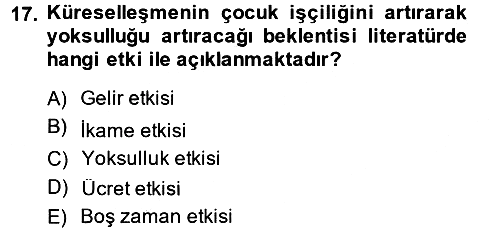 Gelir Dağılımı ve Yoksulluk 2014-2015 Dönem Sonu Sınavı - 17. soru