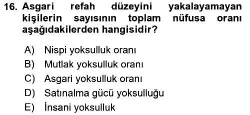 Gelir Dağılımı ve Yoksulluk 2016-2017 Dönem Sonu Sınavı - 16. soru