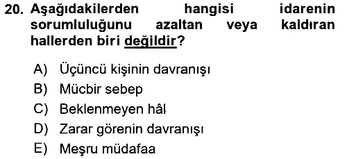 İdare Hukuku 2016-2017 3 Ders Sınavı - 20. soru