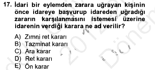İdare Hukuku 2012-2013 Dönem Sonu Sınavı - 17. soru