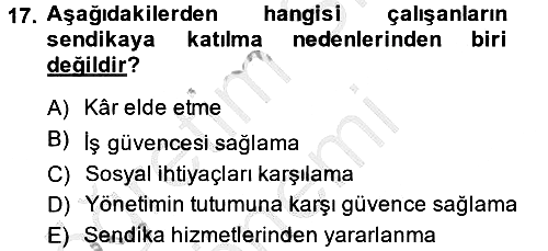 İnsan Kaynakları Yönetimi 2013-2014 Dönem Sonu Sınavı - 17. soru