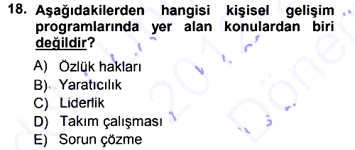 İşletmelerde Eğitim ve Geliştirme 2012-2013 Dönem Sonu Sınavı - 18. soru