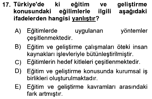 İşletmelerde Eğitim ve Geliştirme 2018-2019 Yaz Okulu Sınavı - 17. soru