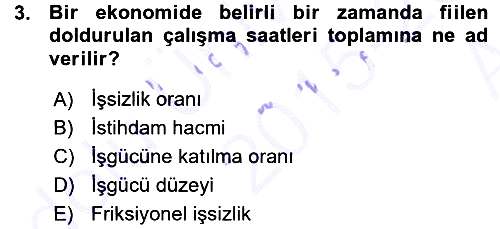 İstihdam ve İşsizlik 2015-2016 Ara Sınav - 3. soru
