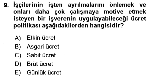 İstihdam ve İşsizlik 2017-2018 Ara Sınav - 9. soru