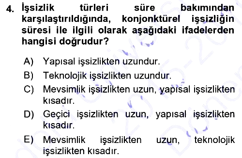 İstihdam ve İşsizlik 2015-2016 Dönem Sonu Sınavı - 4. soru