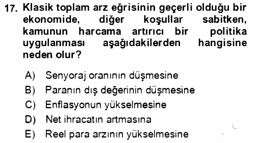 Makro İktisat 2020-2021 Yaz Okulu Sınavı - 17. soru