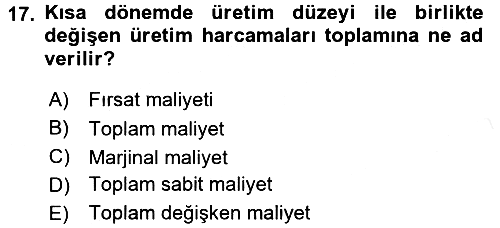 Mikro İktisat 2018-2019 Ara Sınav - 17. soru