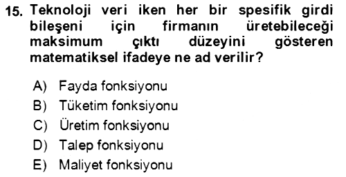 Mikro İktisat 2019-2020 Ara Sınav - 15. soru