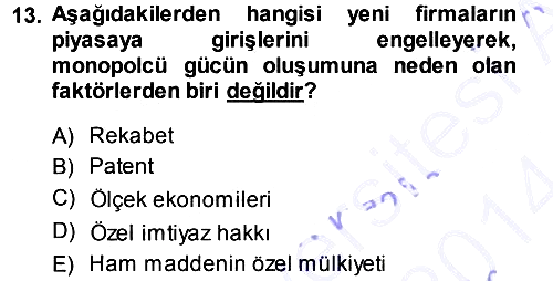 Mikro İktisat 2013-2014 Dönem Sonu Sınavı - 13. soru