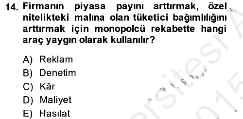Mikro İktisat 2014-2015 Dönem Sonu Sınavı - 14. soru