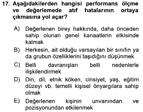 Performans Yönetimi 2017-2018 Dönem Sonu Sınavı - 17. soru