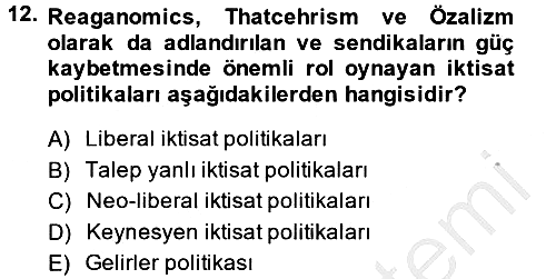 Sendikacılık 2014-2015 Ara Sınav - 12. soru