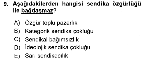 Sendikacılık 2016-2017 Ara Sınav - 9. soru