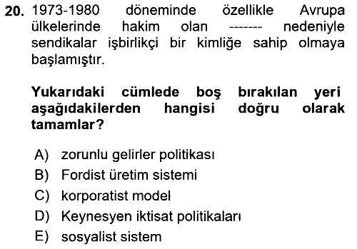 Sendikacılık 2024-2025 Ara Sınav - 20. soru