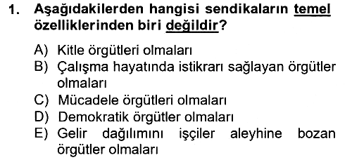Sendikacılık 2013-2014 Tek Ders Sınavı - 1. soru