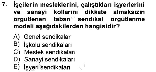 Sendikacılık 2013-2014 Tek Ders Sınavı - 7. soru