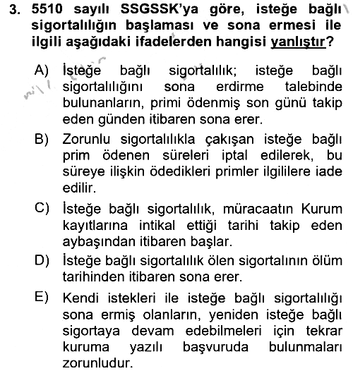 Sosyal Güvenlik Hukuku 2016-2017 Ara Sınav - 3. soru