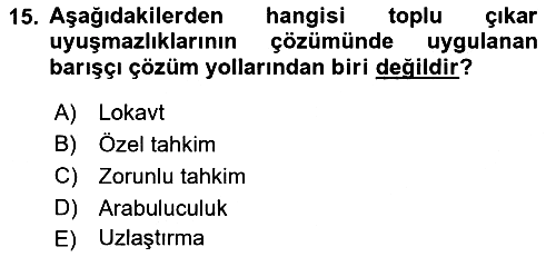 Toplu İş Hukuku 2018-2019 Dönem Sonu Sınavı - 15. soru