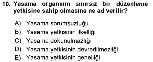 Türk Anayasa Hukuku 2016-2017 3 Ders Sınavı - 10. soru