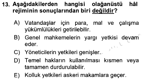 Türk Anayasa Hukuku 2018-2019 3 Ders Sınavı - 13. soru