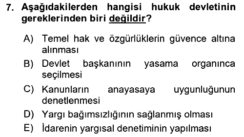 Türk Anayasa Hukuku 2021-2022 Ara Sınav - 7. soru