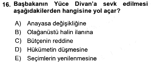 Türk Anayasa Hukuku 2015-2016 Tek Ders Sınavı - 16. soru