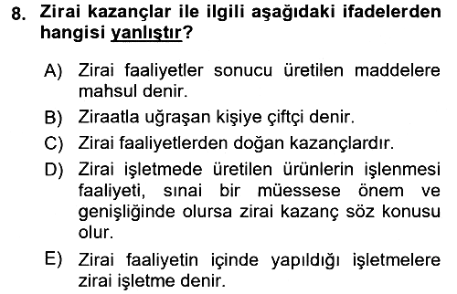 Türk Vergi Sistemi 2016-2017 Ara Sınav - 8. soru