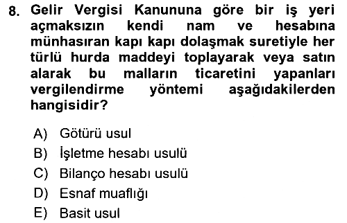 Türk Vergi Sistemi 2024-2025 Ara Sınav - 8. soru