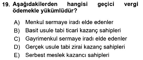 Türk Vergi Sistemi 2024-2025 Ara Sınav - 19. soru