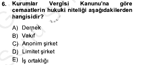 Türk Vergi Sistemi 2014-2015 Dönem Sonu Sınavı - 6. soru