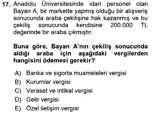 Türk Vergi Sistemi 2017-2018 Dönem Sonu Sınavı - 17. soru