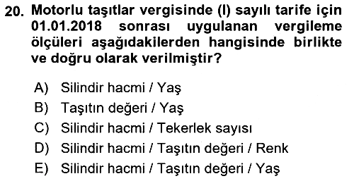 Türk Vergi Sistemi 2019-2020 Dönem Sonu Sınavı - 20. soru