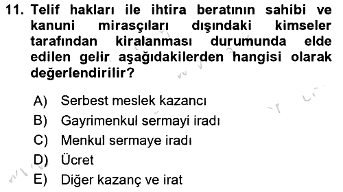 Türk Vergi Sistemi 2020-2021 Yaz Okulu Sınavı - 11. soru