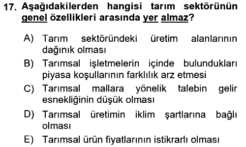 Türkiye Ekonomisi 2018-2019 Ara Sınav - 17. soru